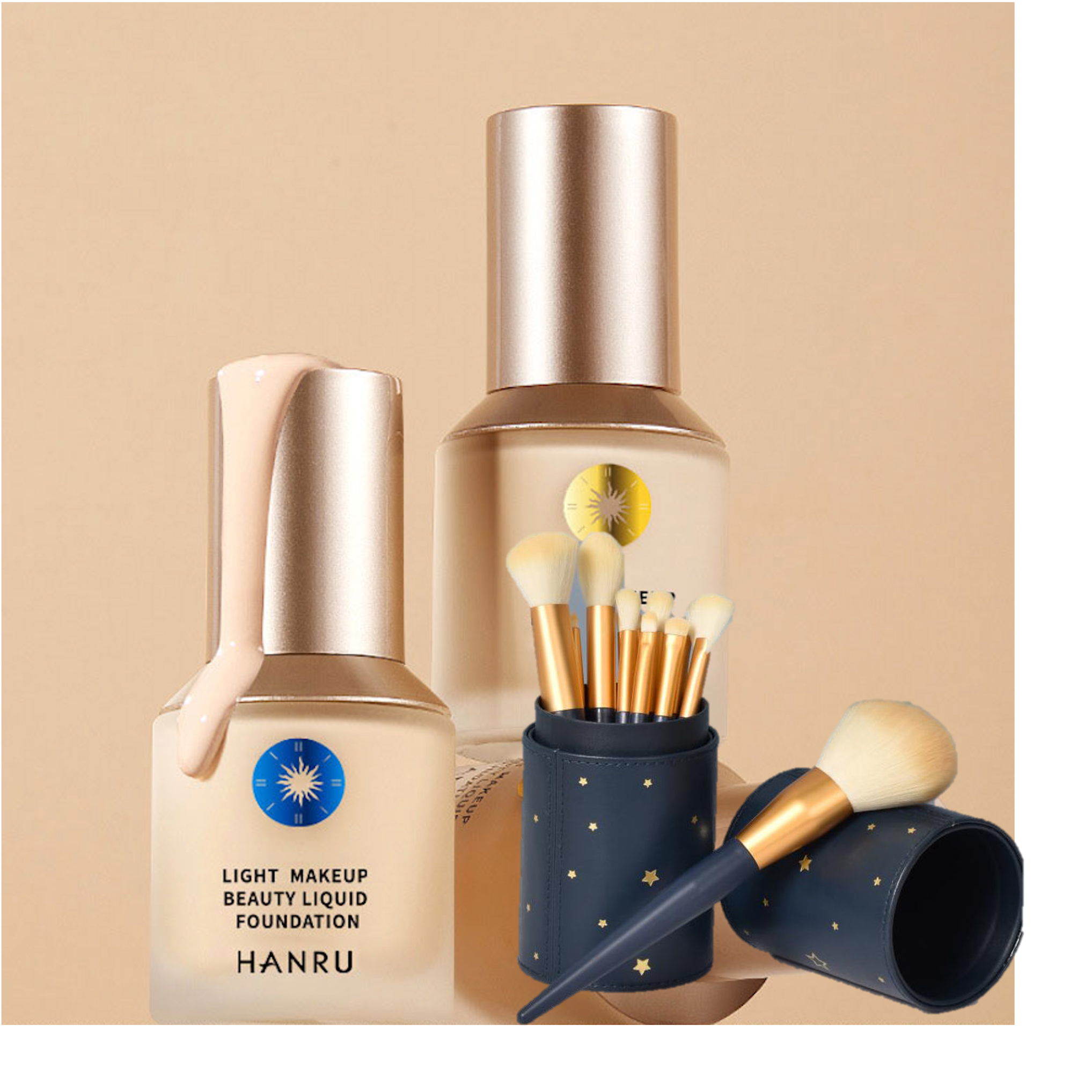 Basic Makeup Set: Waterproof Foundation & 12-Piece Brush Set